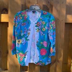 Talbots 60% cotton 40% rayon floral cardigan size S.